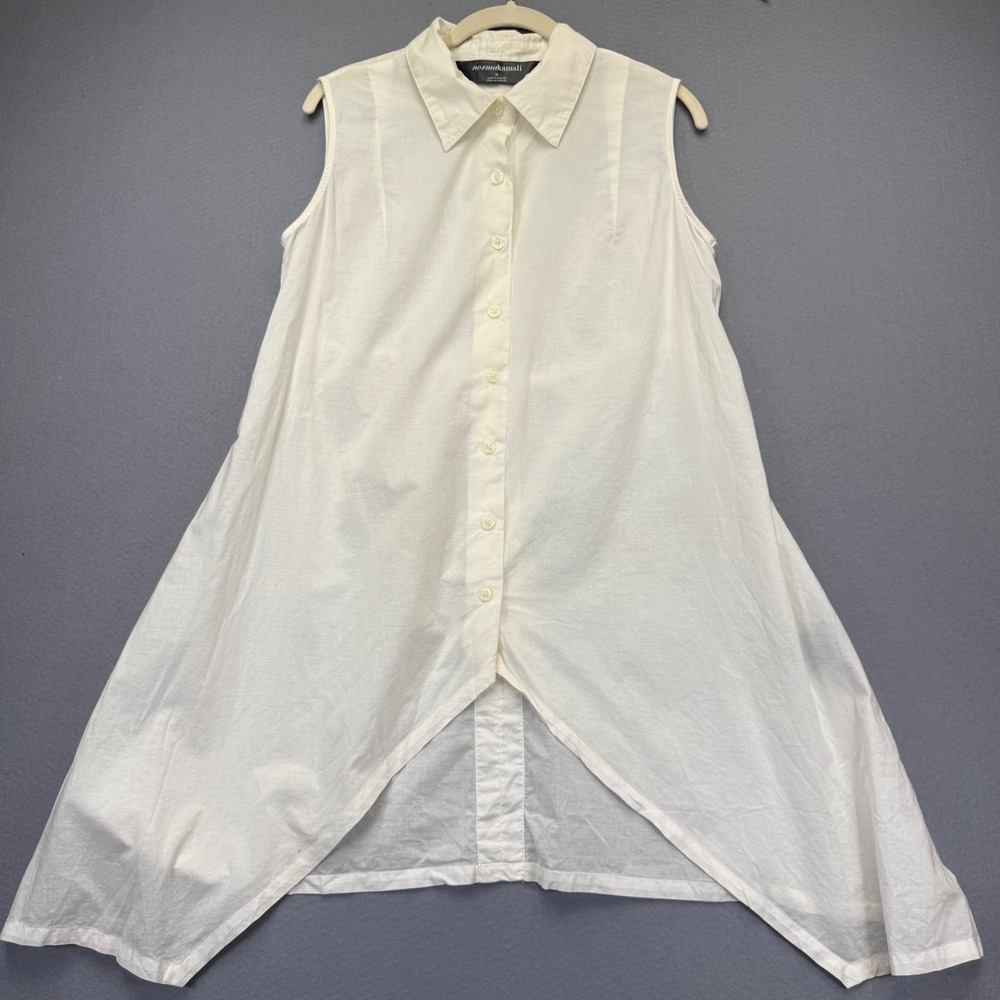 Norma Kamali Eggshell Cotton Sleeveless High-Low Button Down Shirt M NK29102